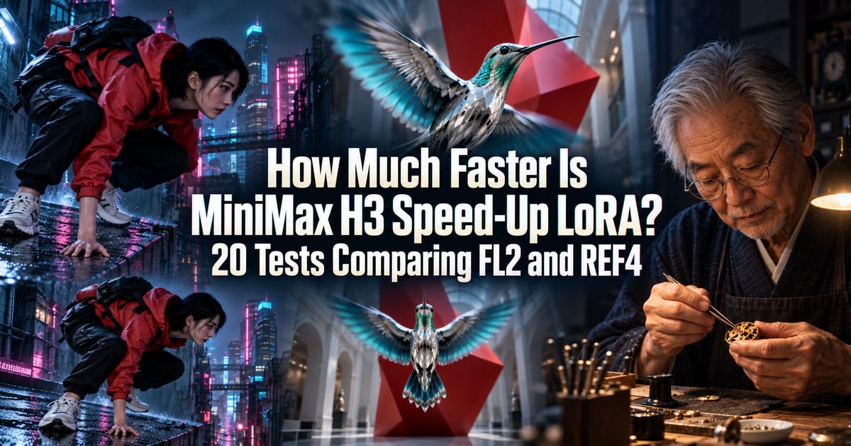 MiniMax H3-এর স্পিড-আপ LoRA আসলে কতটা দ্রুত? FL2 ও REF4-এ ২০টি ভিডিওর তুলনা